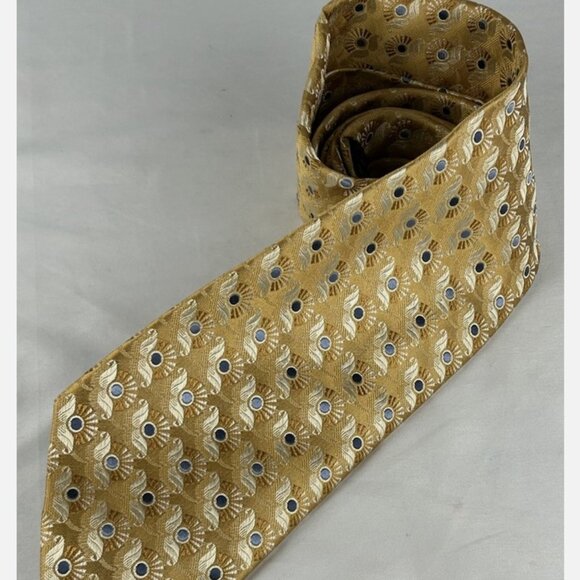Ermenegildo Zegna Gold Sunburst Metallic Textured Silk Neck Tie Ornate Italy - Picture 2 of 5